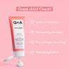 Q+A Collagen hand cream tube on a pink background with text highlighting features.