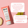 Q+A Collagen hand cream with customer reviews on a pink background